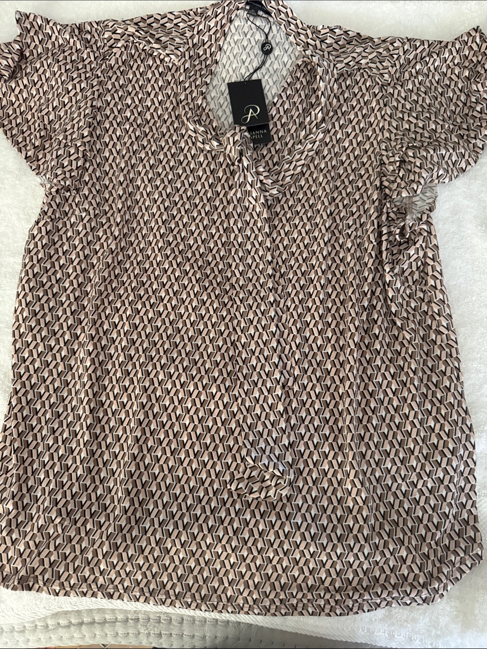 Adrianna Papell Pink and Black Geometric Tie-Front Blouse